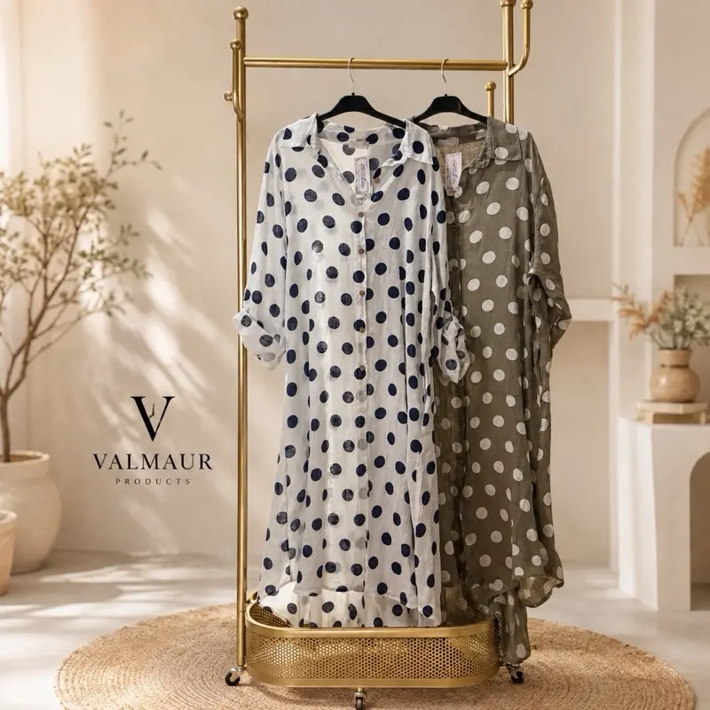 Valmaur Products Italian Linen Polka Dot Dress – One Size – Made in Italy