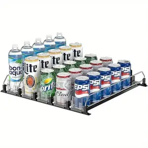 Fashion Dual-Bar Fridge Drink Storage Rack, Space-Saving Soda Can Organizer with Safety Slide Mechanism, Abs Material, Beverage Organizer, Modern Refrigerator Accessory