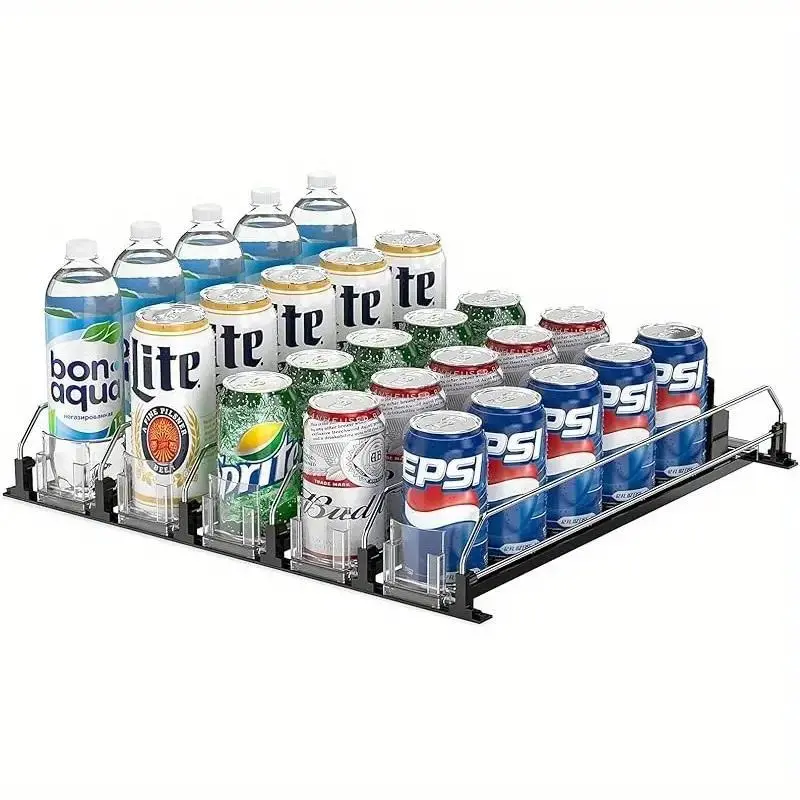 Fashion Dual-Bar Fridge Drink Storage Rack, Space-Saving Soda Can Organizer with Safety Slide Mechanism, Abs Material, Beverage Organizer, Modern Refrigerator Accessory, Beverage Holder