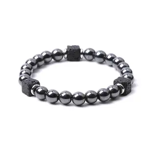 Hematite and Cubed Lava Beaded Bracelet