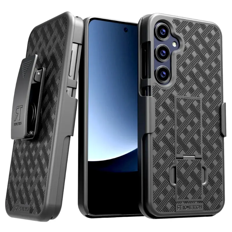 For Samsung Galaxy S25 Rome Tech Case with Belt Clip Holster, Kickstand Slim Cover Phone Case for Galaxy S25 - Black