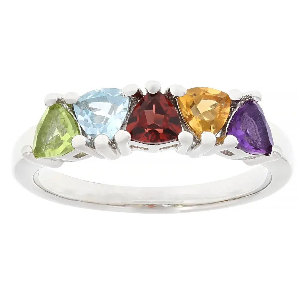 JTV Multi-Color Gemstone Platinum Over Sterling Silver 5-Stone Ring 1.12ctw