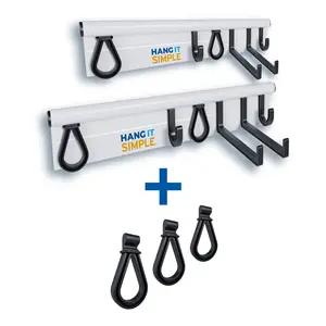 Hang It Simple Wall Mounted Rail The "Pro Organizer" Bundle - 36” Starter Kit + 1 Accessory Pack (Rubber Loops)