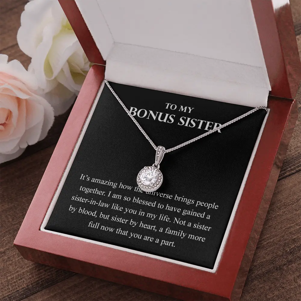 Eternal Hope Necklace, To My Bonus Sister Necklace, Meaningful Sister In Law Gift With Message Card & Gift Box, Bonus Sister Jewelry Gift For Birthday, Christmas, Wedding & Valentine’s Day, Inspirational Necklace For Sister