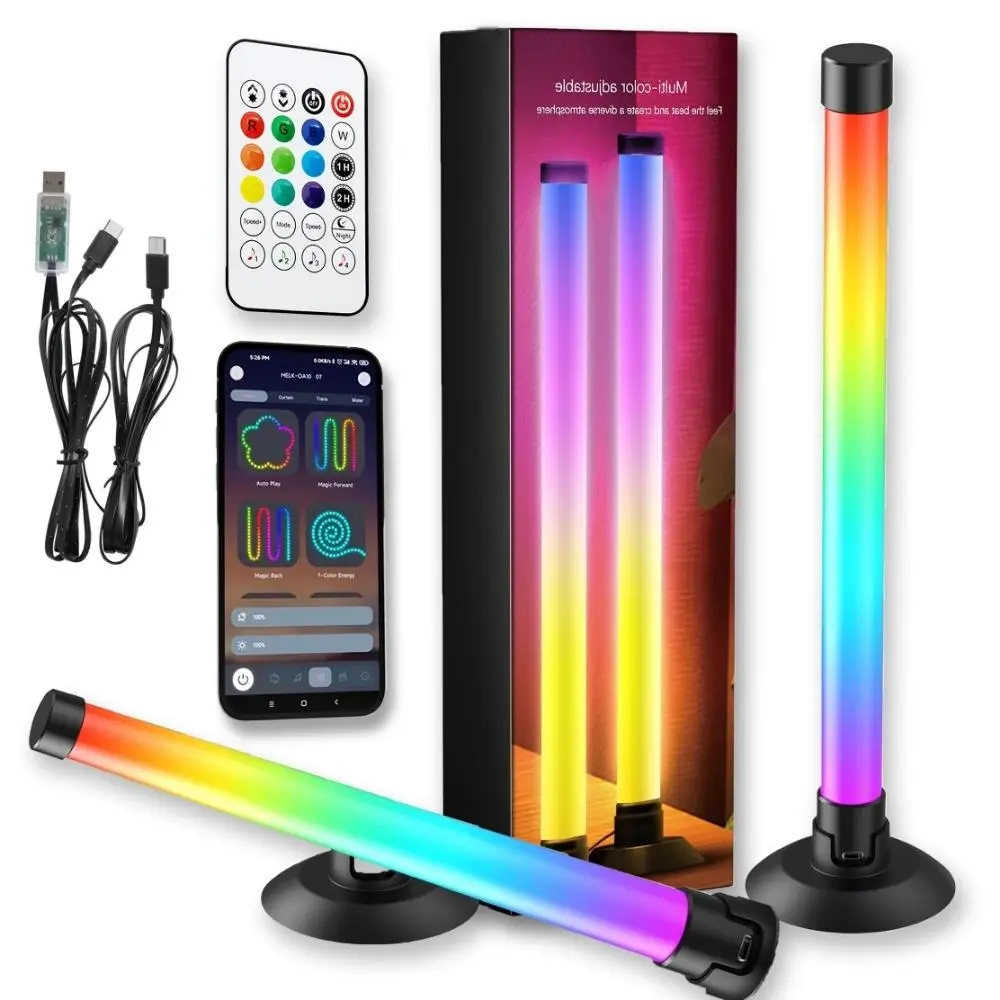 2pcs Desktop Ambient Light 2-Pack, RGB LED Light Bars with App & Remote Control,  , Dimmable Color-Changing USB Lights for Gaming Desk, PC Setup, TV Backlighting, Bedroom, Living Room, Dorm Room, Gaming Room & Party music sync