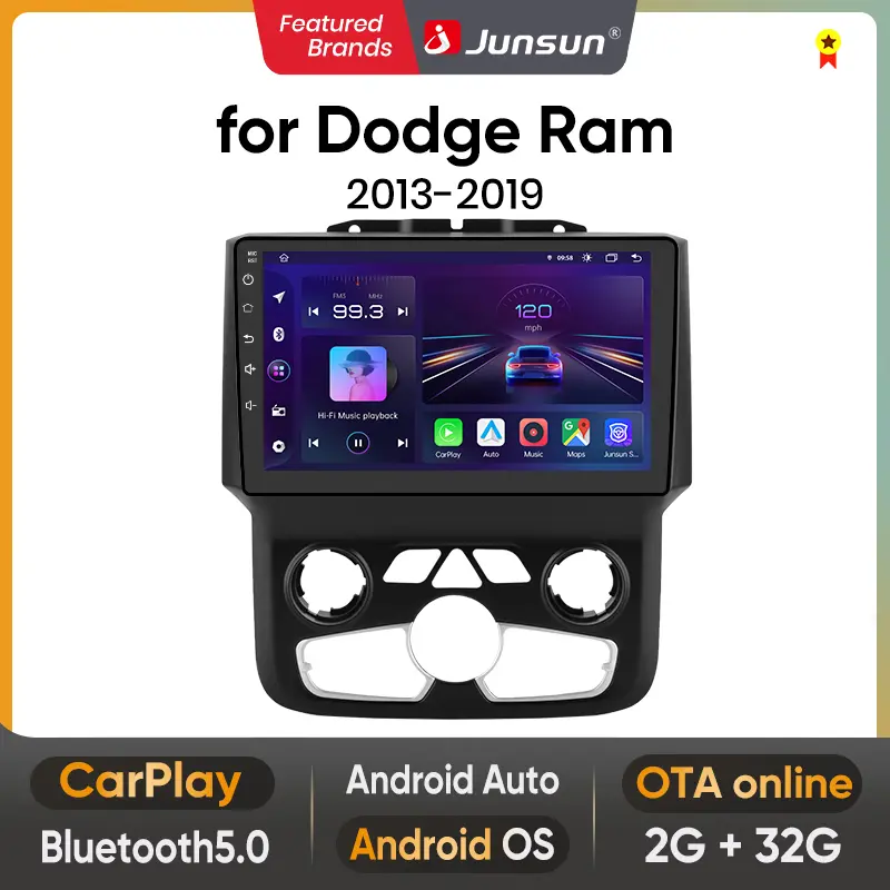 Junsun Android 15 Car Radio Stereo for Dodge Ram 1500/2500/3500 (2013-2018), 9-in HD Touchscreen Car Video Player with GPS Navigation, DSP, Wireless CarPlay, Auto Connectivity, Car Video Players