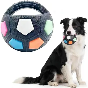 Dog Calming Ball with Handle, Interactive Ball for Pet Dogs Playing, Strong and Durable Interactive Football Shape Balls, Dogs Football Toy for Water Play,Training & Outdoor Games (Black)