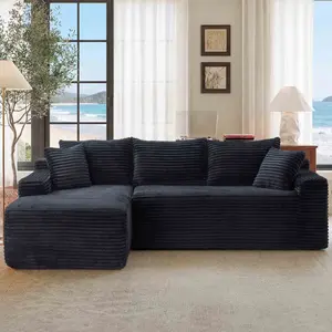 94.5" Cloud Modular Sectional Sofa Couch with L-Shape Chaise,Modern Minimalist Upholstered Couches for Living Room Bedroom,Deep Seat Corner Couch,No Assembly Required, Black