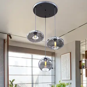 Three-head Smoke Grey Glass Pendant Light - Elegant Decorative Hanging Lamp for Home Use with Sleek Design & Versatile Lighting Options
