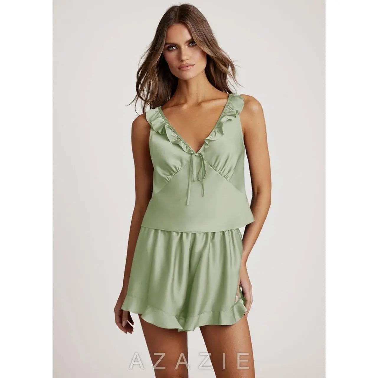 Satin Ruffled Pajama Set