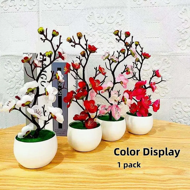 Artificial potted plants, fake flower bonsai, artificial winter plum blossom branches, artificial plum blossom flowers, Artificial Plant Decor, Faux Flower Decorations