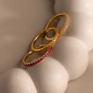 Endless Eternity Birthstone Ring in 18K Gold by Caitlyn Minimalist - Dainty Gold Plated Crystal Stacking Ring - Personalized Gemstone Jewelry - Birthday Gift for Her