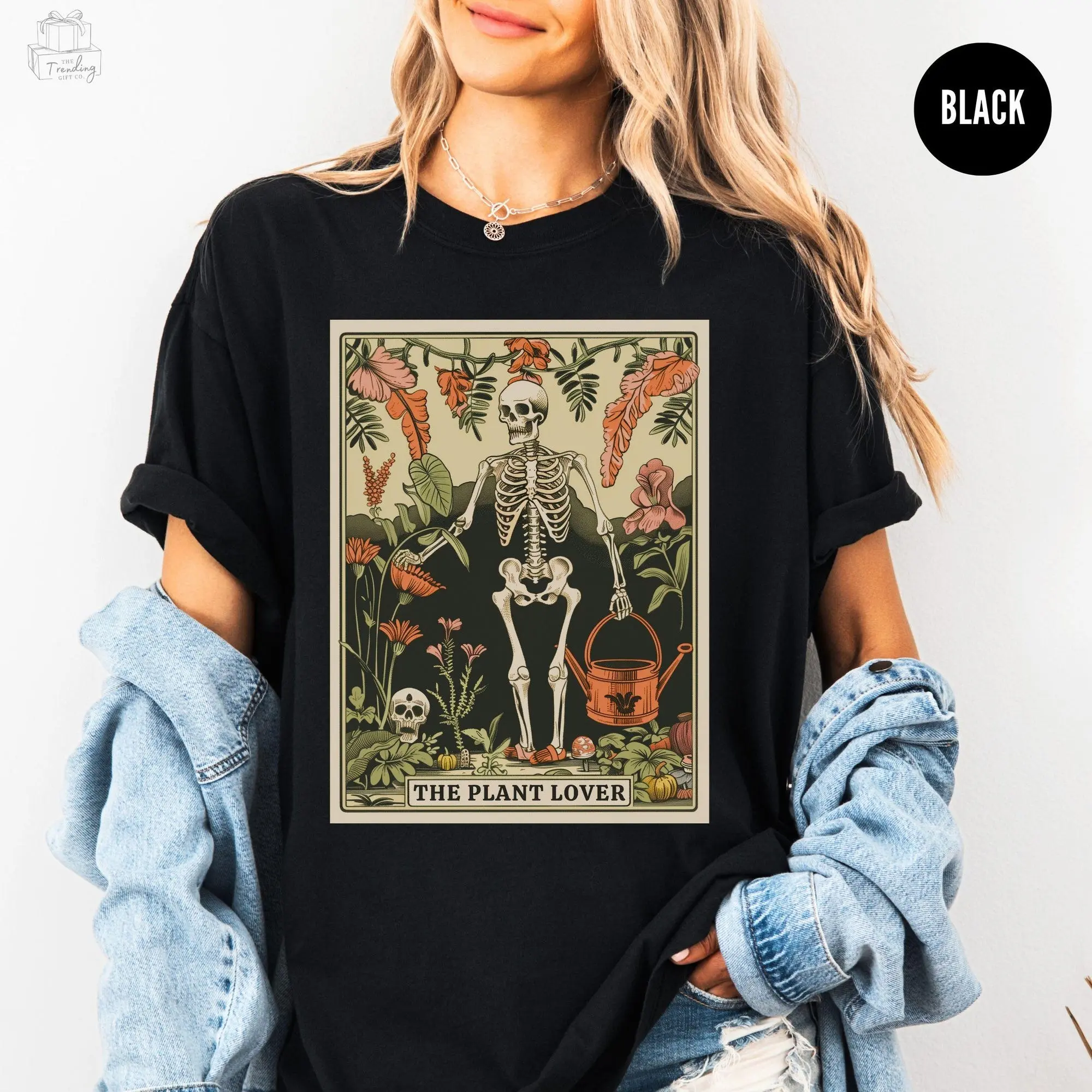 Plant Lover Tarot Card TShirt, Plant Mom Shirt, Plant Witch Clothing, Sarcastic Skeleton T-Shirt, Botanical Witchy Shirt, Gardening