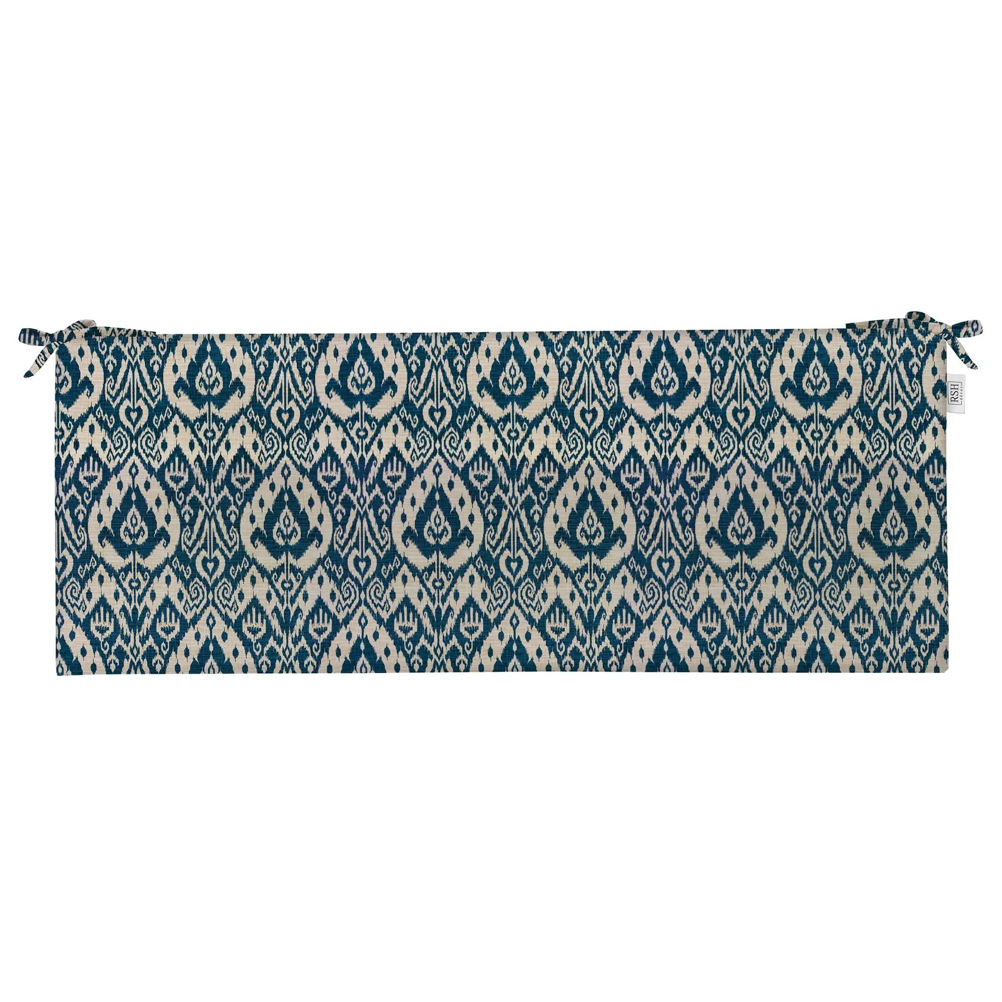 RSH Décor Foam Bench Cushion with Ties for Indoor Outdoor Use, 38” x 18” x 3”, Ashmore Marine Blue, Made in USA