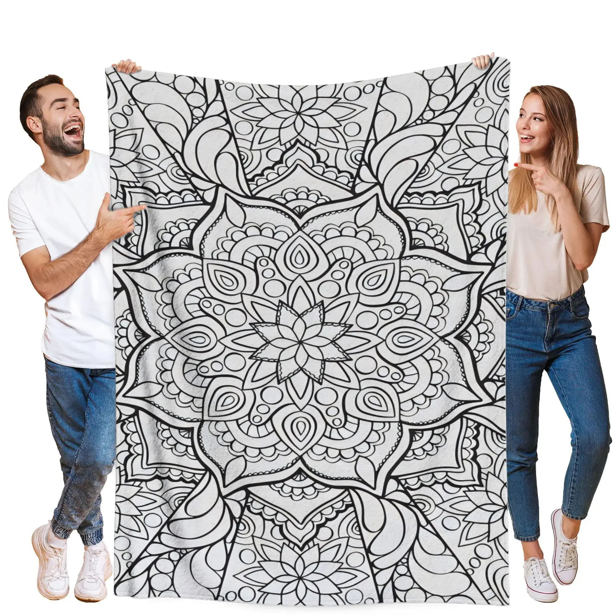 Mandala Pattern Free Color Fill Blanket. Creatively inspired, ultra-soft flannel blanket, perfect for naps, warm and cozy living room blankets, office blankets, sofa decorations, all-season travel blankets, and multi-purpose gift blankets.