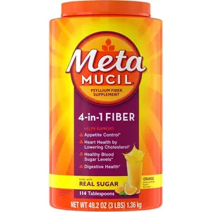 4-in-1 Psyllium Husk Fiber Supplement – Orange Flavor – 114 Tablespoons – Daily Fiber Powder with Real Sugar – Plant-Based Fiber for Digestive Health