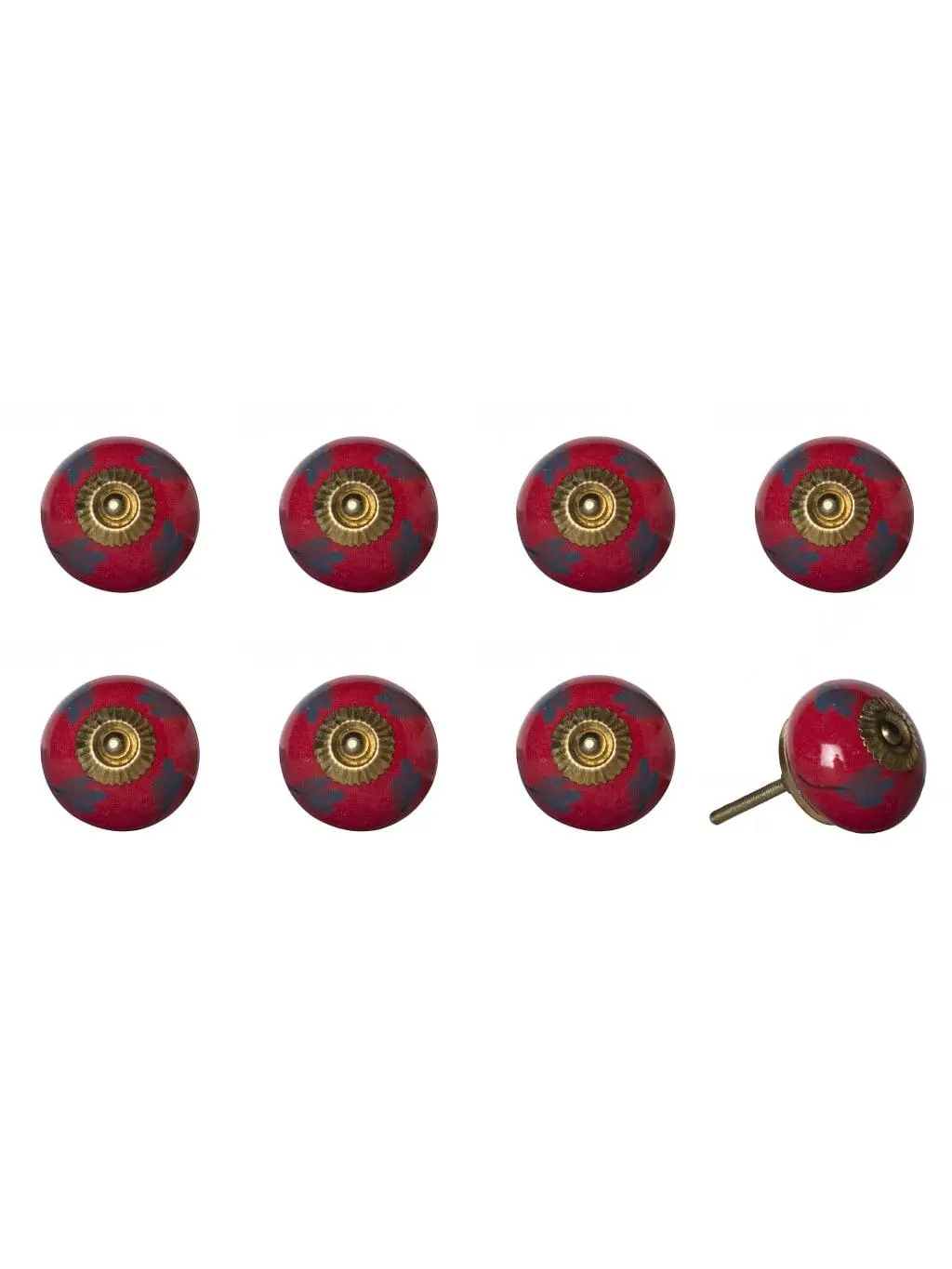 212 MAIN 1.5x1.5in Blue & Red Hand-Painted Flower Ceramic-Metal Drawer Pulls & Doorknobs - Set of 8, Traditional Botanical Decor with Easy Installation, Transforms Furniture Look, Unique Charm for Large Appliances & Living Room