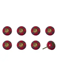 HomeRoots 544439 Blue & Red Ceramic & Metal Drawer Pull Knobs - Set of 8