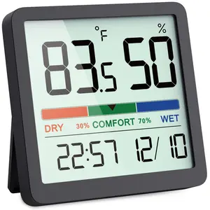 Digital Room Thermometer Indoor with Temperature & Humidity Monitor, Large LCD Display, Date & Clock Feature, Calibration Option, Portable Design