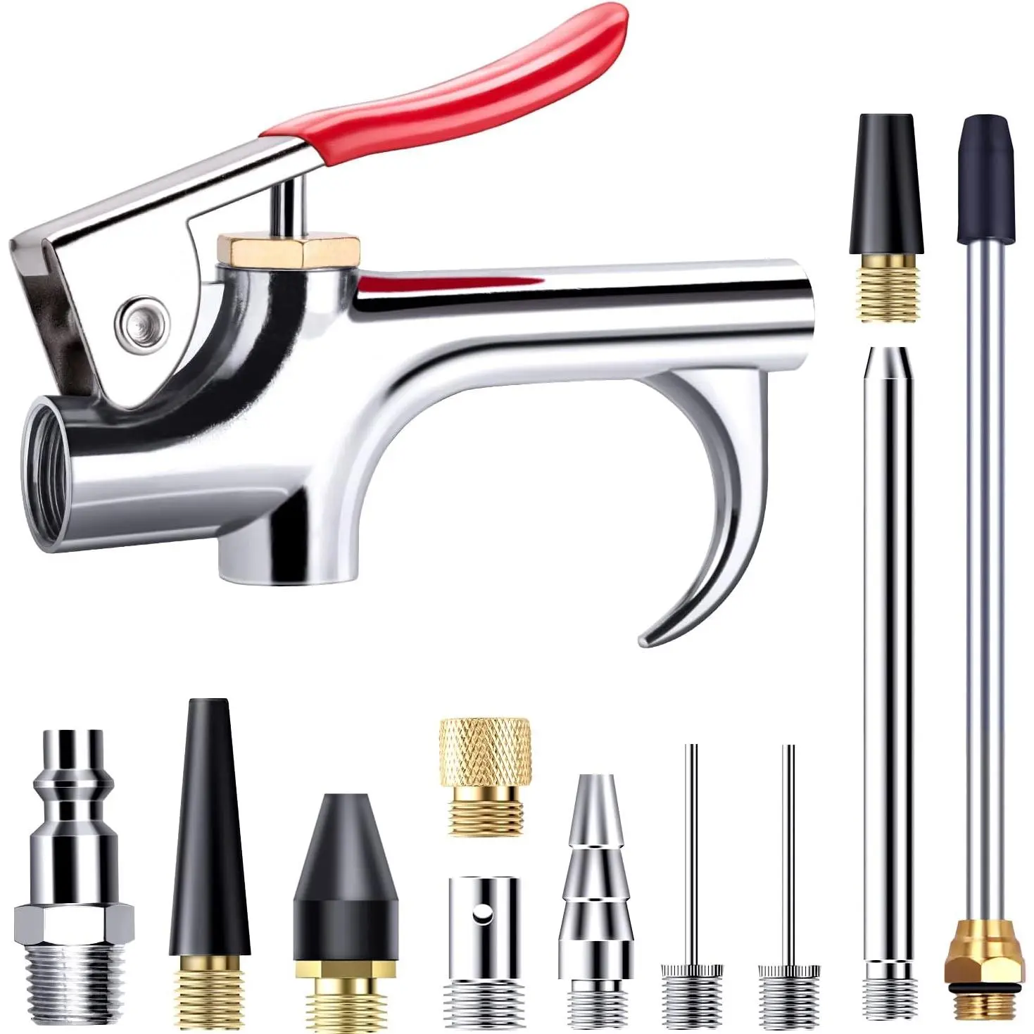 13 Pcs 2-Way Connection Air Nozzle Blow Gun Set, Air Nozzle Kit with 1/4 in Standard Quick Fitting and 8 Air Nozzles, Air Compressor Accessories for Air Inflation and Dedusting