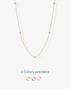 PAVOI 14K Gold Plated Station Necklace for Women - Dainty Choker Simulated Diamond Necklace - Lightweight Womens CZ Chain Necklace
