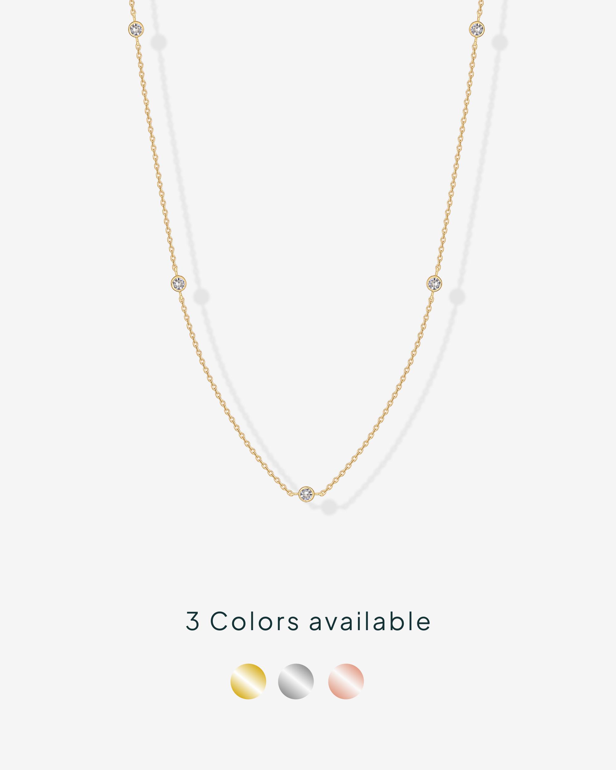 PAVOI 14K Gold Plated Station Necklace for Women - Dainty Choker Simulated Diamond Necklace - Lightweight Womens CZ Chain Necklace