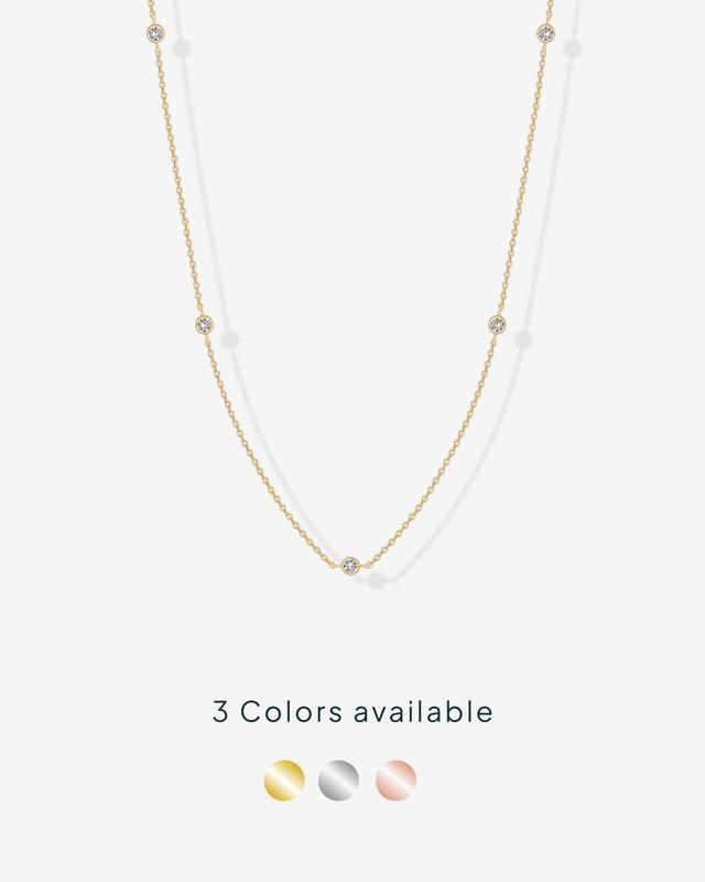 PAVOI 14K Gold Plated Station Necklace for Women - Dainty Choker Simulated Diamond Necklace - Lightweight Womens CZ Chain Necklace