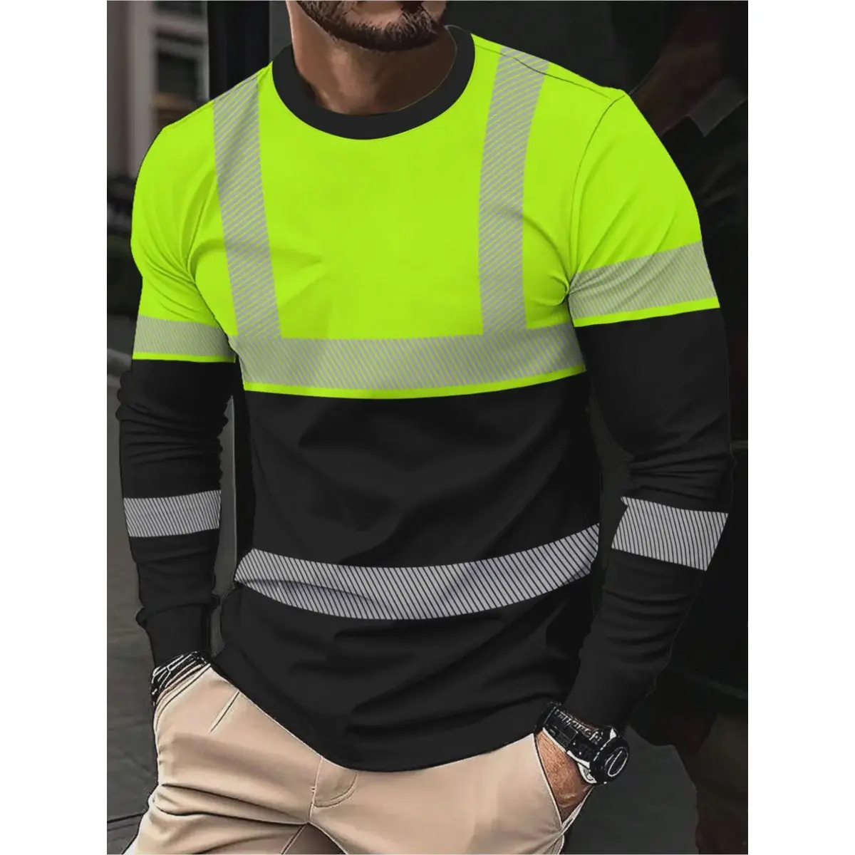 Men's Long-Sleeve Round Neck T-Shirt - Streetwear 3D All-Over Graphic Print, Comfortable Fitted Cut, Casual Pullover Top, Full Length Pull-On T-Type