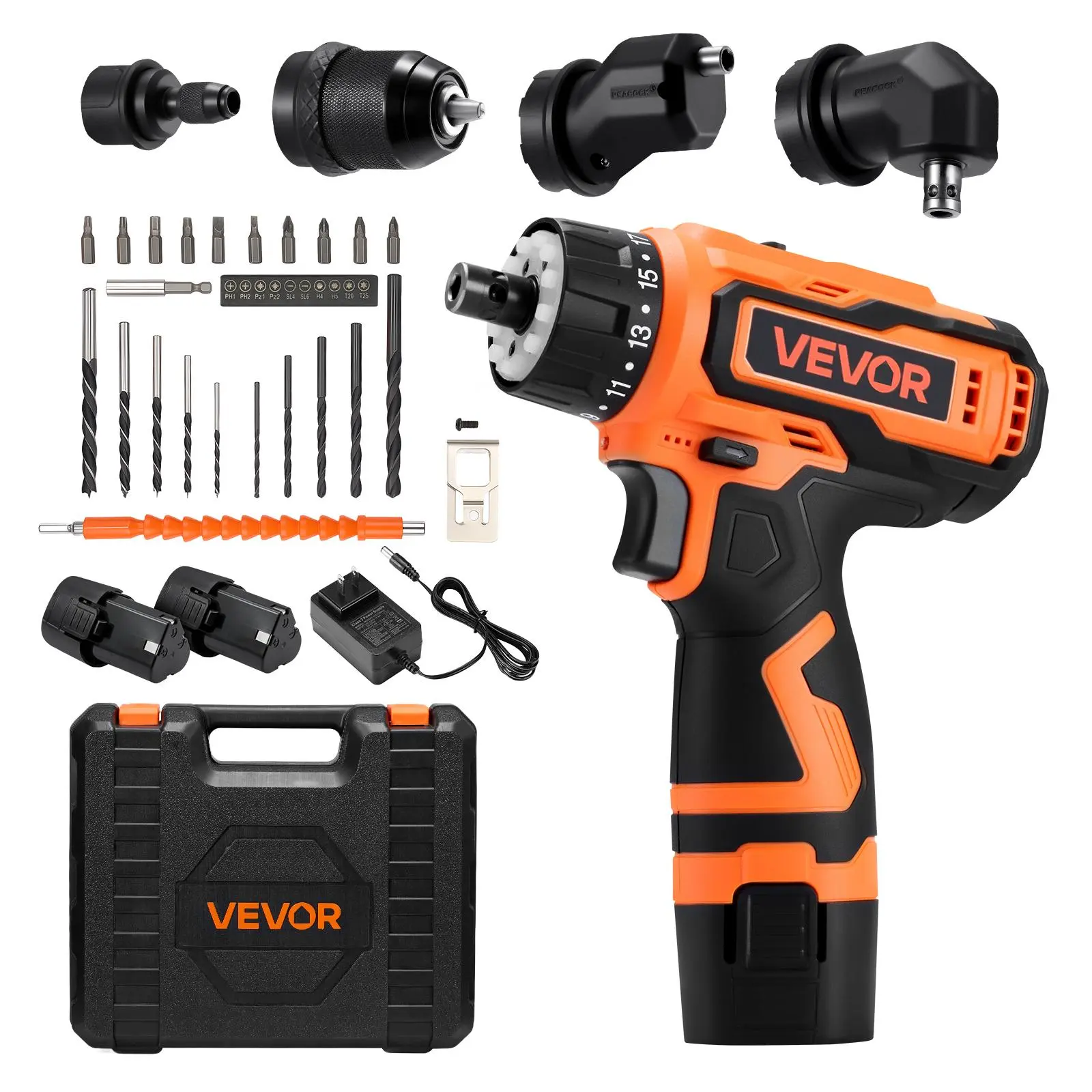 【DealsForYouDays】VEVOR Cordless Power Drill Driver - 5-In-1 Rechargeable Lithium Drill with Metal ChuckDual-Speed Variable2 Lithium BatteriesChargerTool Box for WoodMetal DrillingScrew Tightening/Loosening, Impact Drill Driver