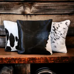 18x18 Genuine Cowhide Pillow Covers  Black/White Double Sided Highlands Cowhide Pillow