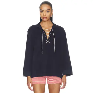 The Great The Micro Terry Lace Up Tunic in Navy