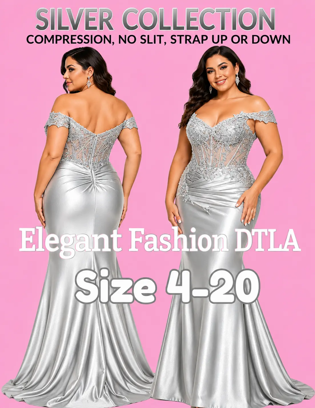 (SIZE 4-20)✨ Elegant Fashion✨ SILVER W/COMPRESSION (SIZE 4-20)