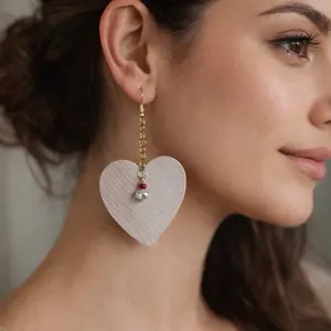 Heart-Shaped Earrings with Gold Chain and Red Beads for Women's Fashion Accessories