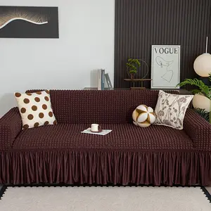Full-Cover Stretch Sofa Cover, Sofa Slipcover, Nordic Minimalist Style, All-Seasons Universal Fit for 1-4 Seater Sofa, Dustproof and Stain-Resistant, Easy to Clean, Ruffled Design Enhances Home Ambience, Home Essential for a Living Room