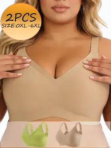 2pcs Plus Size Push Up Wireless Bra, Full Coverage Comfort, Adjustable Straps, Jelly Gel Soft Lining, Ideal for Everyday Wear