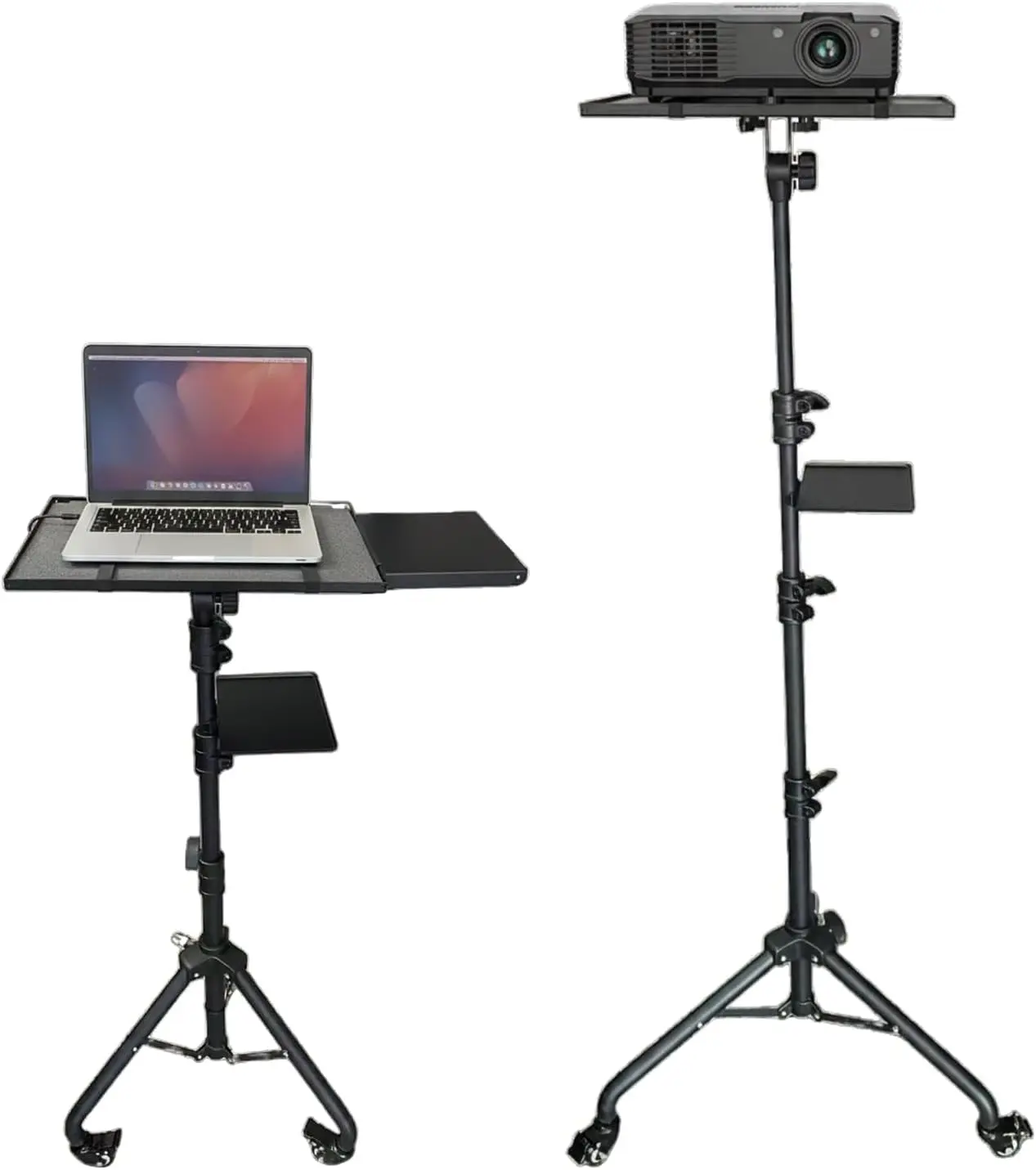 5 CORE Projector Stand 29.5 to 71 Inch Adjustable Tripod 3 Shelves Heavy Duty Portable Laptop Cart with Phone Holder for Office Stage Studio Use Black - PS WHLS BLK