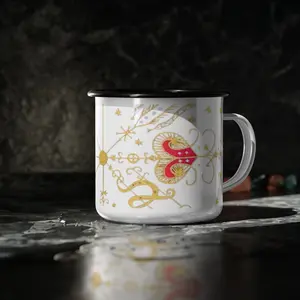 Haitian Veve Tarot Compass Enamel Camp Cup | Occult Astrology Symbols, Drink, Mug