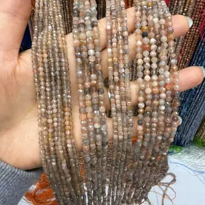 Natural Gray Moonstone Beads High Quality Faceted Rondelle Gemstone Loose Beads 15.5 Inches Long for DIY Jewelry Making Handmade Crafts Bracelet Necklace Earrings Semi Precious Stone Spacer Beads