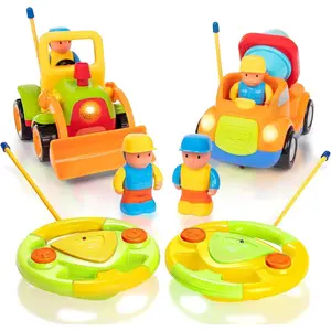 2 Pack Remote Control Cars for 3-5 Year Old Boys - Truck and Tractor Toddler Toys with Easy Controllers - Sound and Light Play Features - Fun Birthday Gift Toy for Kids