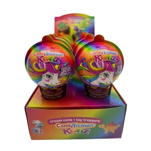 Candy Treasure Chocolate Cream Konz Topped with Candies and with Unicorns & Narwhals Toys | Tray of 10