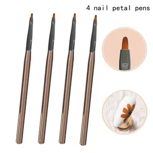 4-Piece Nail Art Brush Set, Petal Brushes, Universal Pen, Half-Transparent Handle, Gradient Drawing, Portable Japanese Style, Makeup Tool