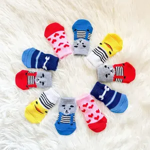 4pcs Cute Cartoon Mixed Color Pet Socks, Suitable for Mini and Toy Breeds, Comfortable Polyester Fiber, Non-Slip Cat Dog Shoes, Indoor Use