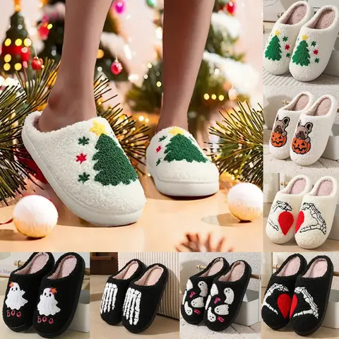 Women's Chic Fuzzy Slide Slippers - Faux-Fur Lined, Flat, Soft Cotton Cushioned, Memory Foam, Rubber Sole, Time-Saving Slip-On, Warm, 3-4 Men/5-6 Women Shoes for Indoor-Outdoor Use