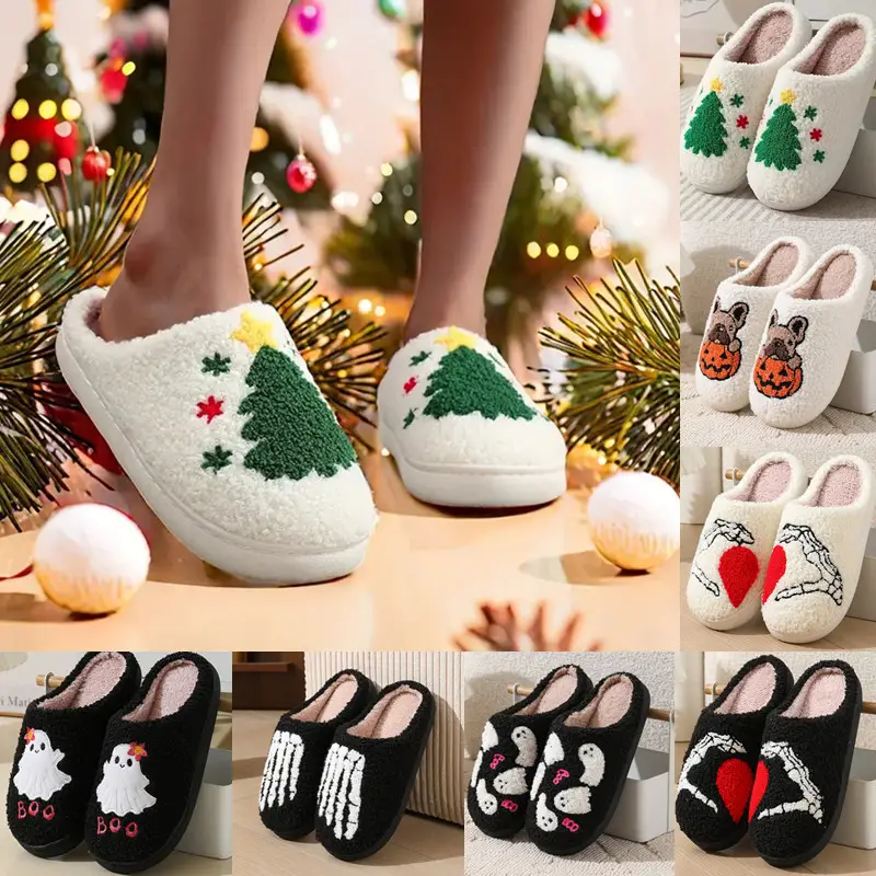 Women's Slip on Fuzzy House Slippers Memory Foam Slippers Scuff Outdoor Indoor Warm Plush Bedroom Shoes with Faux Fur Lining