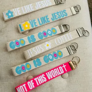 Christian trendy keychain, Jesus key fob, religious gift,cotton webbing keychain,wristlet keychain, fabric keychain,Christian gift, make heaven crowded, Jesus loves you, God is good, Jesus and coffee keychain collection jesus keychain keyfob wristlet key