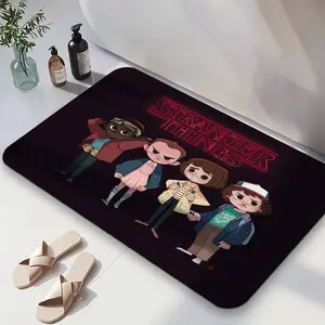 1PC,2D Stranger Things Themed Diatomite Bath Mat Quick Drying Absorbent Non Slip Bathroom Floor Mat for Home Decor Living Room Kitchen Entrance Doormat with Four Character Design Soft Comfortable Dura