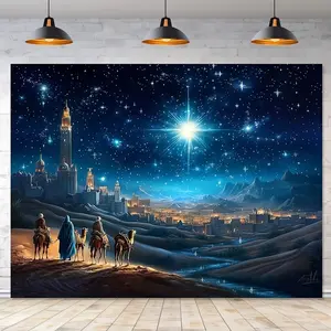 Holy Family Nativity Scene Backdrop, Photography Background with Three Kings, Spring Party & Holiday Decor, Perfect for Gifts, Dorm & Party Wall Decor