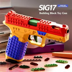 SIG17 Automatic Launcher Gun Building Block Model Realistic Mechanism Red Yellow Blue STEM Toy for Teens Outdoor Indoor Parent Activities Christmas Toy Gifts