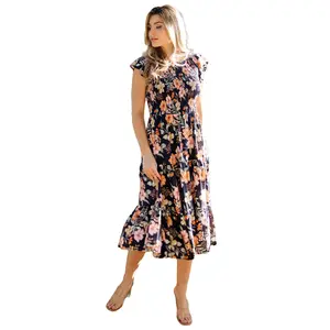 Loretta Smocked Midi Dress | Midnight Floral