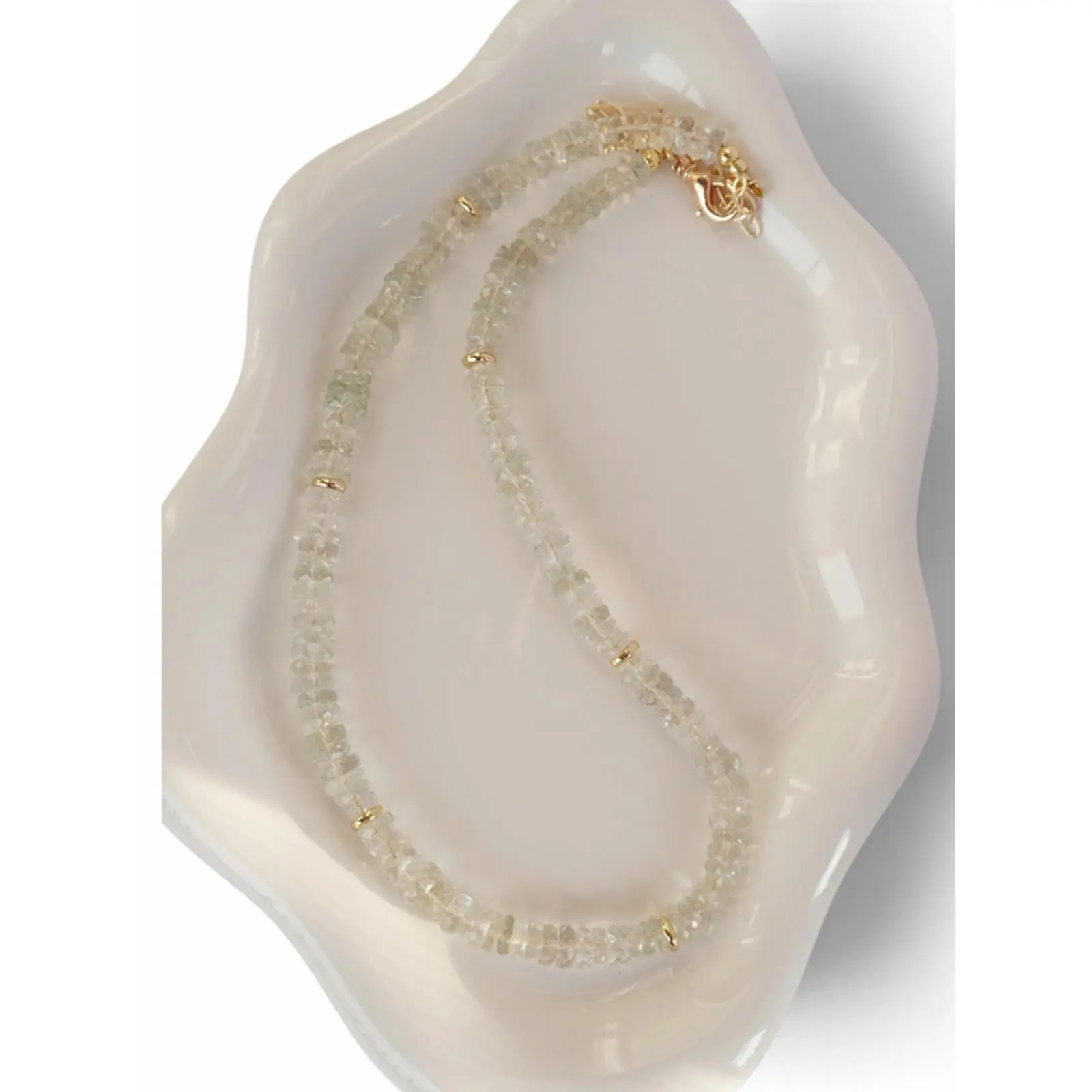 Prasiolite Faceted Heishi Quartz Necklace 16-20 in Natural Gemstone with Gold-Plated Accents for Elegant Wear